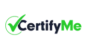 CertifyMe logo with green checkmark and dark blue and green text on white background