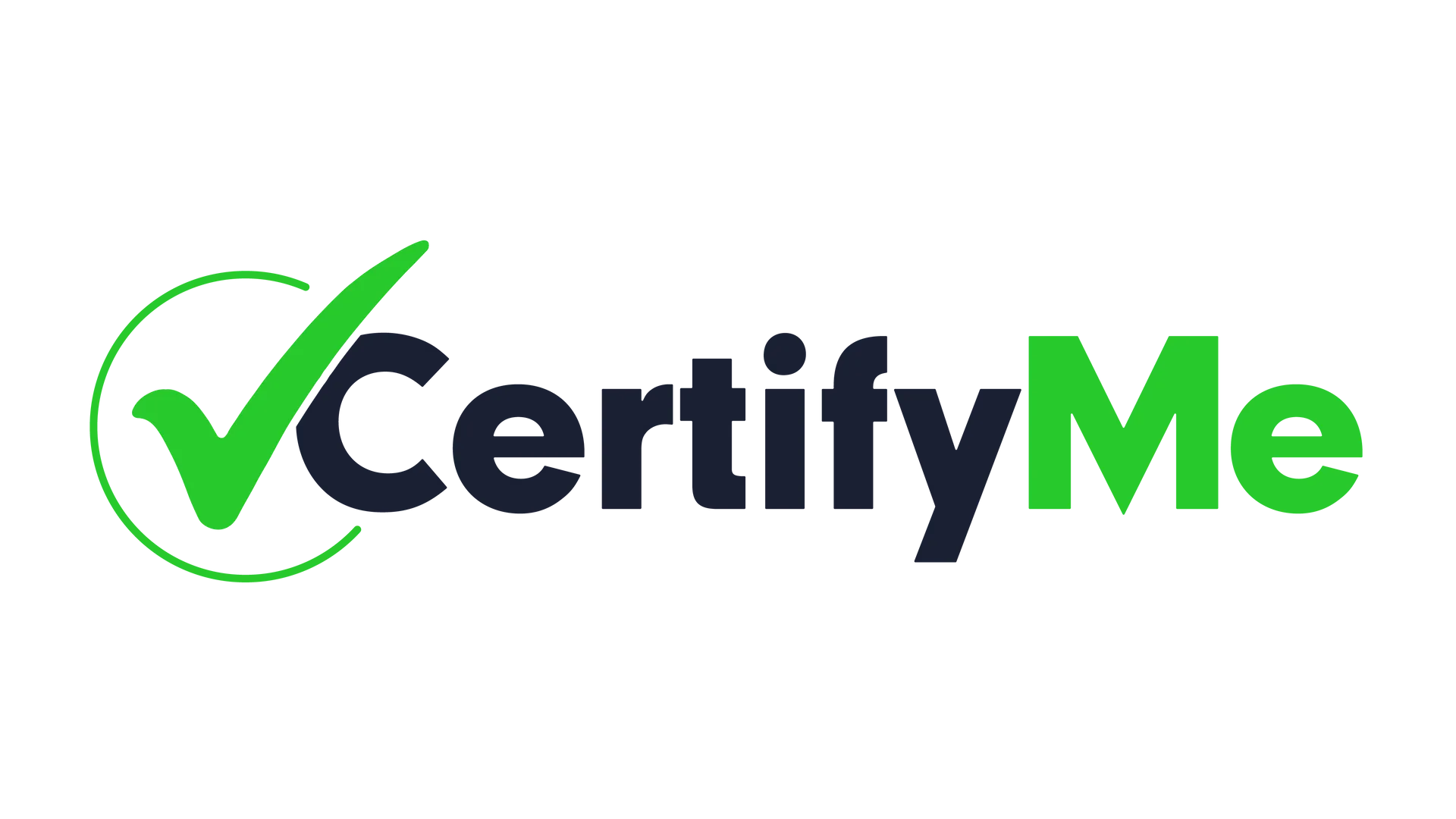 CertifyMe logo with green checkmark and dark blue and green text on white background