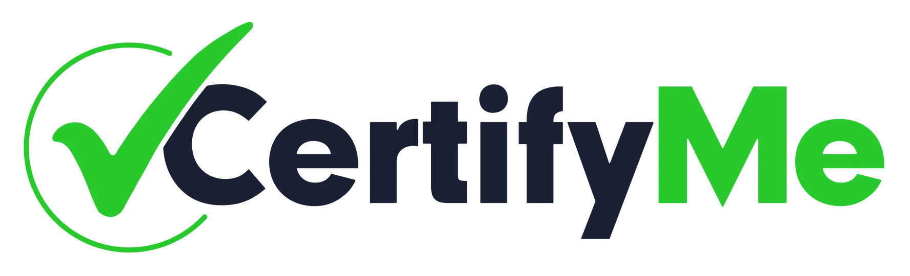 CertifyMe logo with green checkmark and black-and-green text on a white background