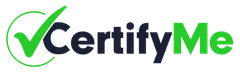 CertifyMe logo with green checkmark and black-and-green text on a white background