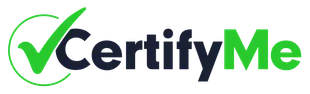 CertifyMe logo with green checkmark and black-and-green text on a white background