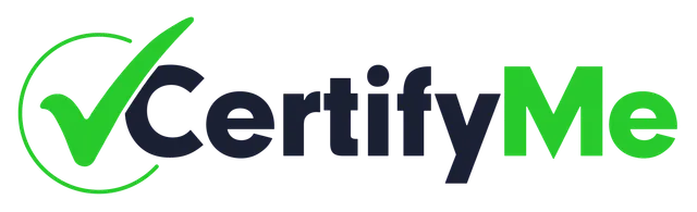 CertifyMe logo with green checkmark and black-and-green text on a white background