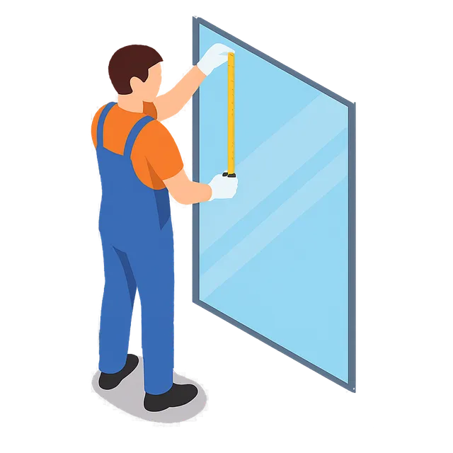 Worker installing a vertical wall-mounted screen on a glass panel