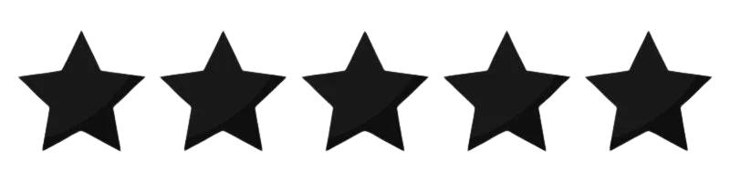 Five black stars in a row on a white background