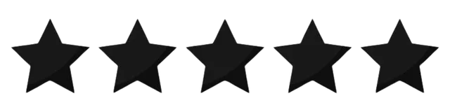 Five black stars in a row on a white background