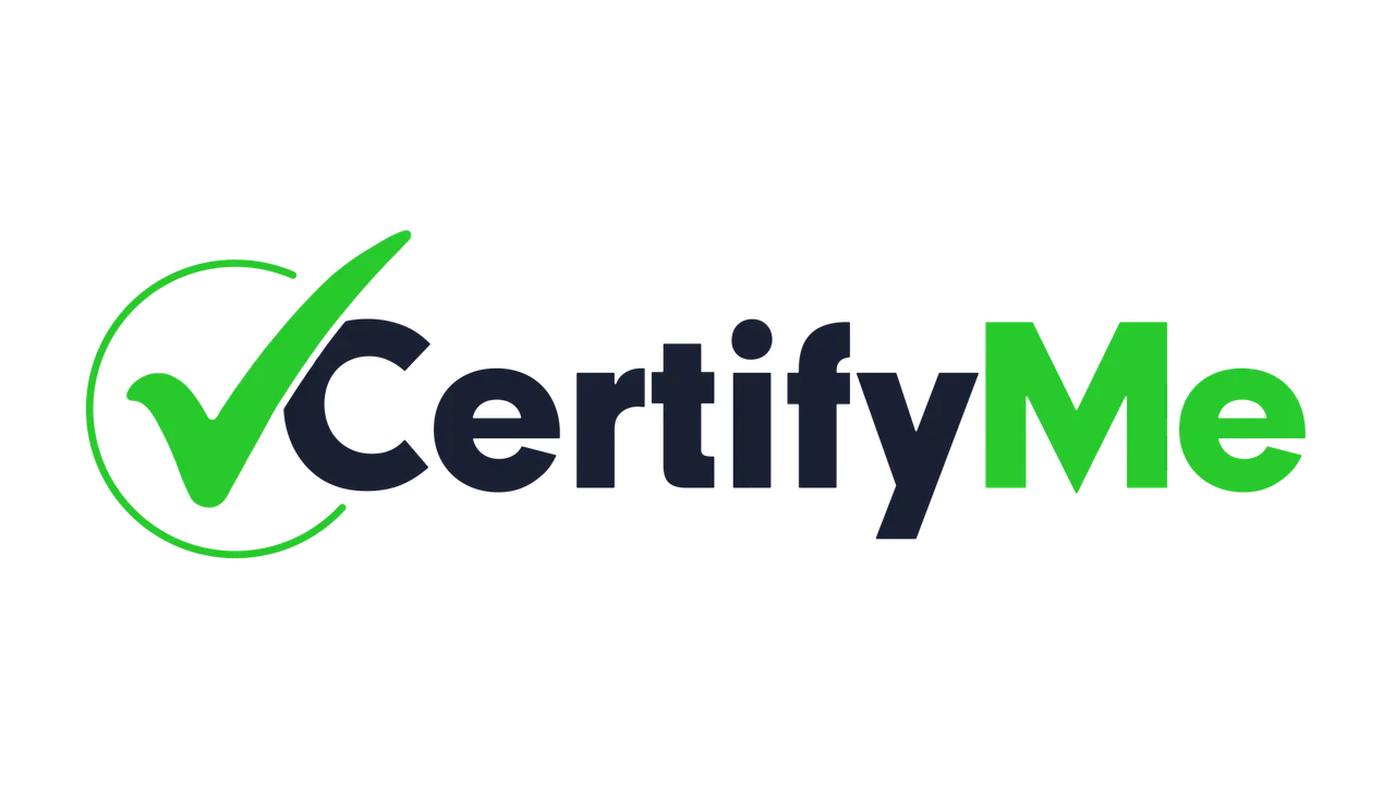 CertifyMe logo with a green checkmark and dark blue and green text